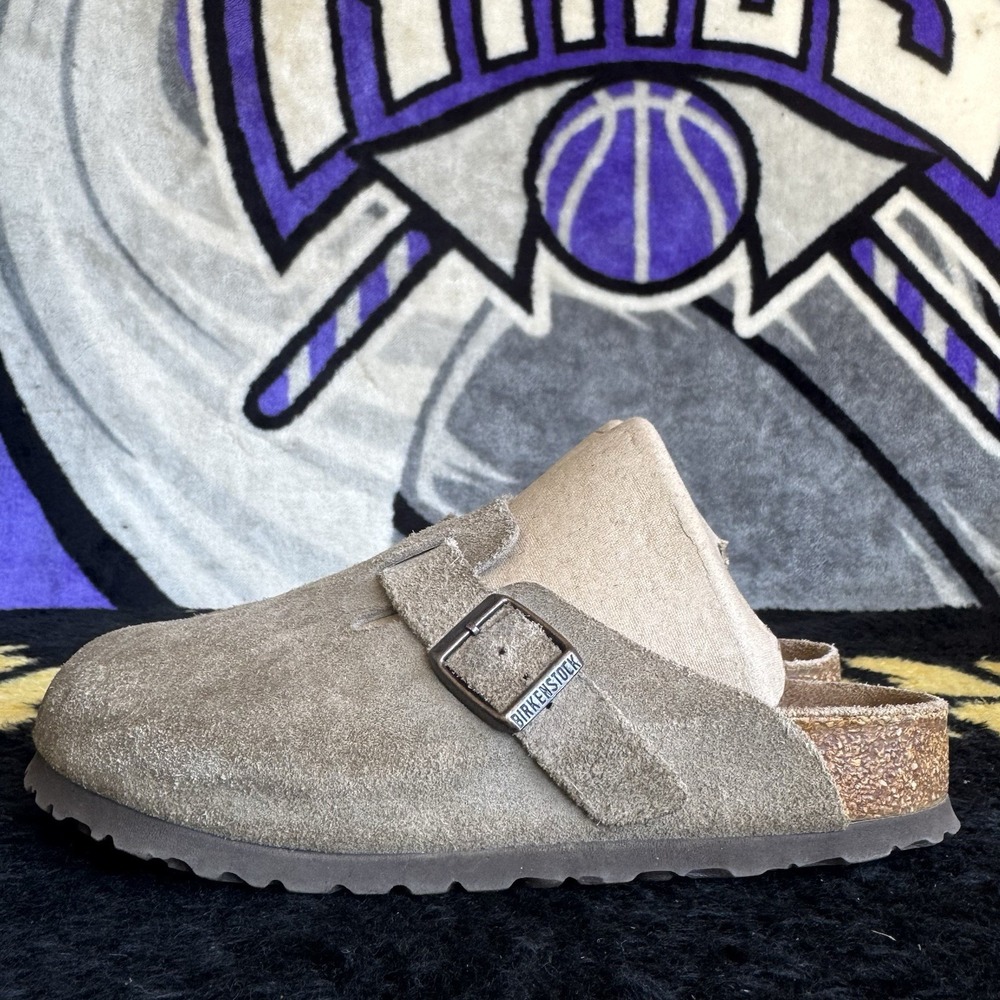 Size 38/W7/M5 - Birkenstock Boston Soft Footbed Suede Clog Taupe Unisex Shoes